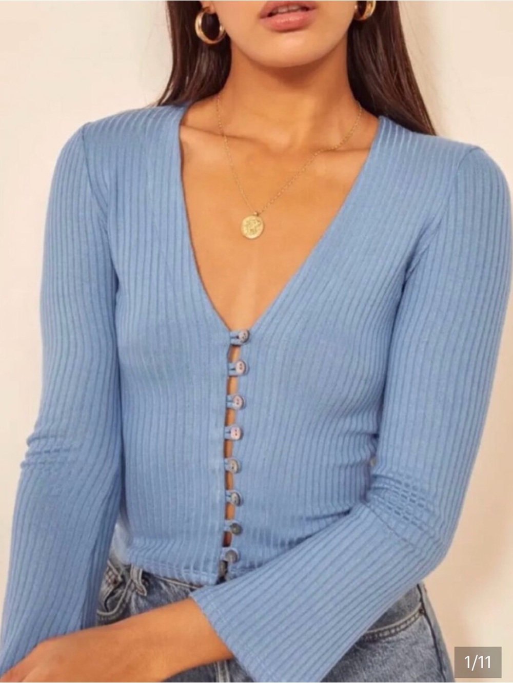 Reformation Gellar Knit Top Blue Size Small